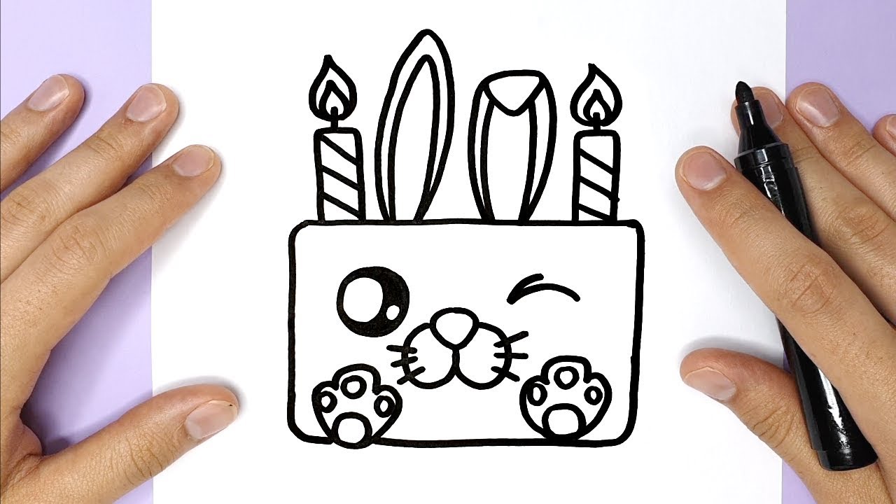 How to Draw a cute Bunny Birthday Cake - Happy Drawings ✿◕‿◕