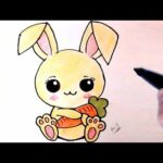 How to Draw Cute Bunny Holding Carrot -  Step by Step Tutorial