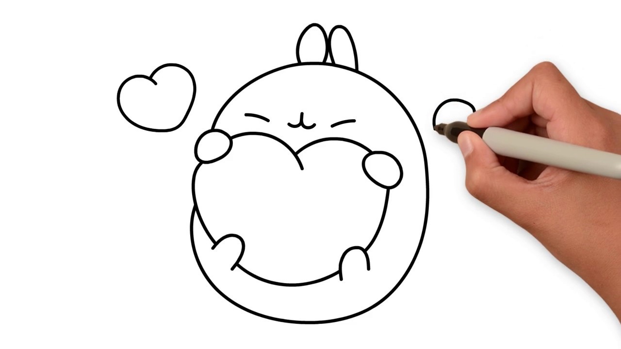 Happy Valentines Day | How to draw Molang |  cute Bunny with hearts  drawing