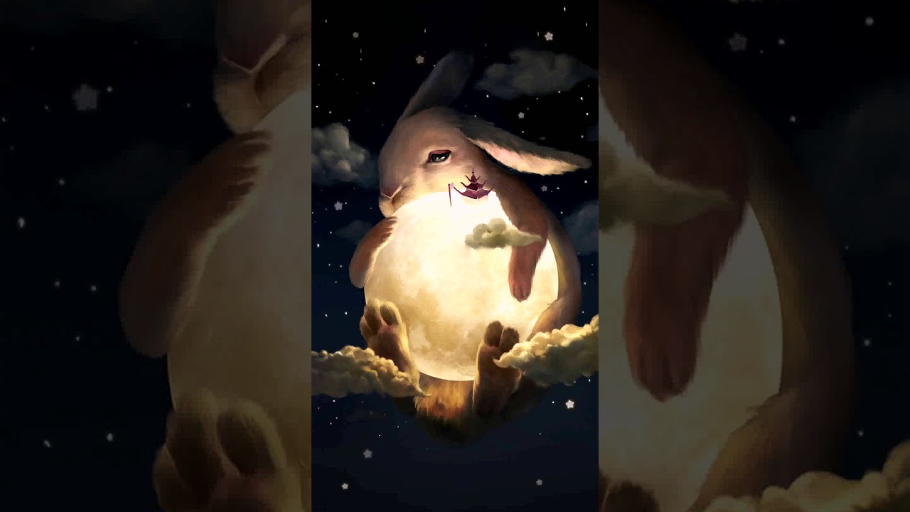 Cute rabbit on the autumn moon Animated