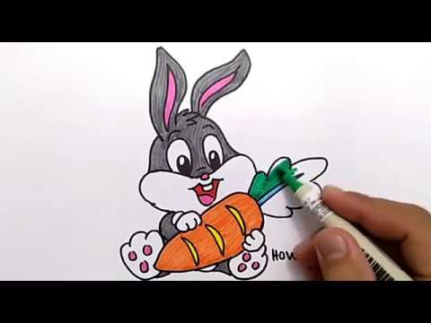 VERY EASY, How to Draw CUTE RABBIT BUGS BUNNY / Drawing and Coloring for Kids / Learn to Draw