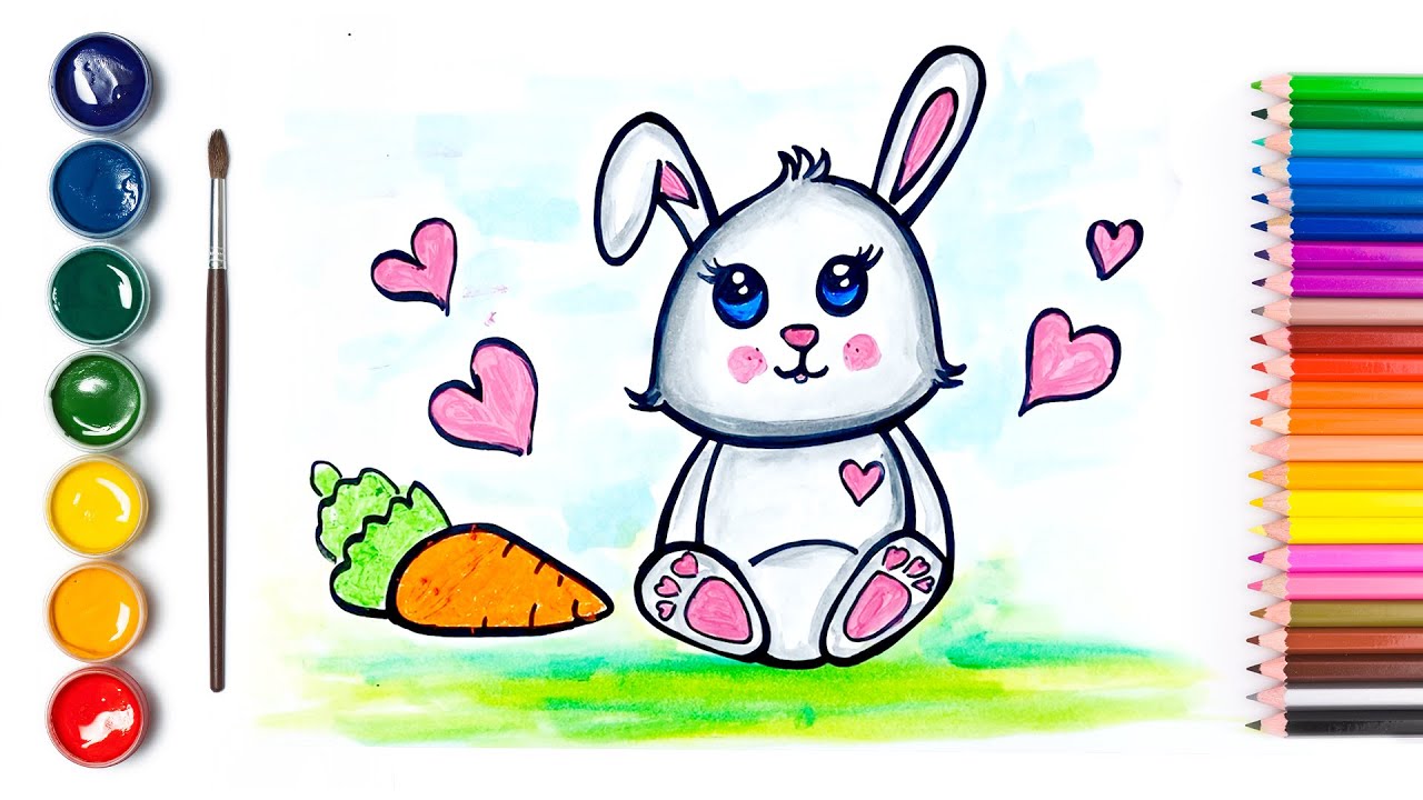 Cute Rabbit how to draw & paint for Kids & Children 🐰 🐰 🐰 | Arti Kids