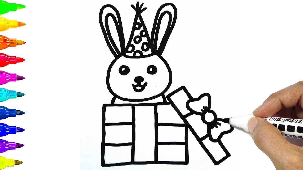 Drawing Cute Rabbit Hiding Gift Box Surprise | Coloring Pages | BoDraw