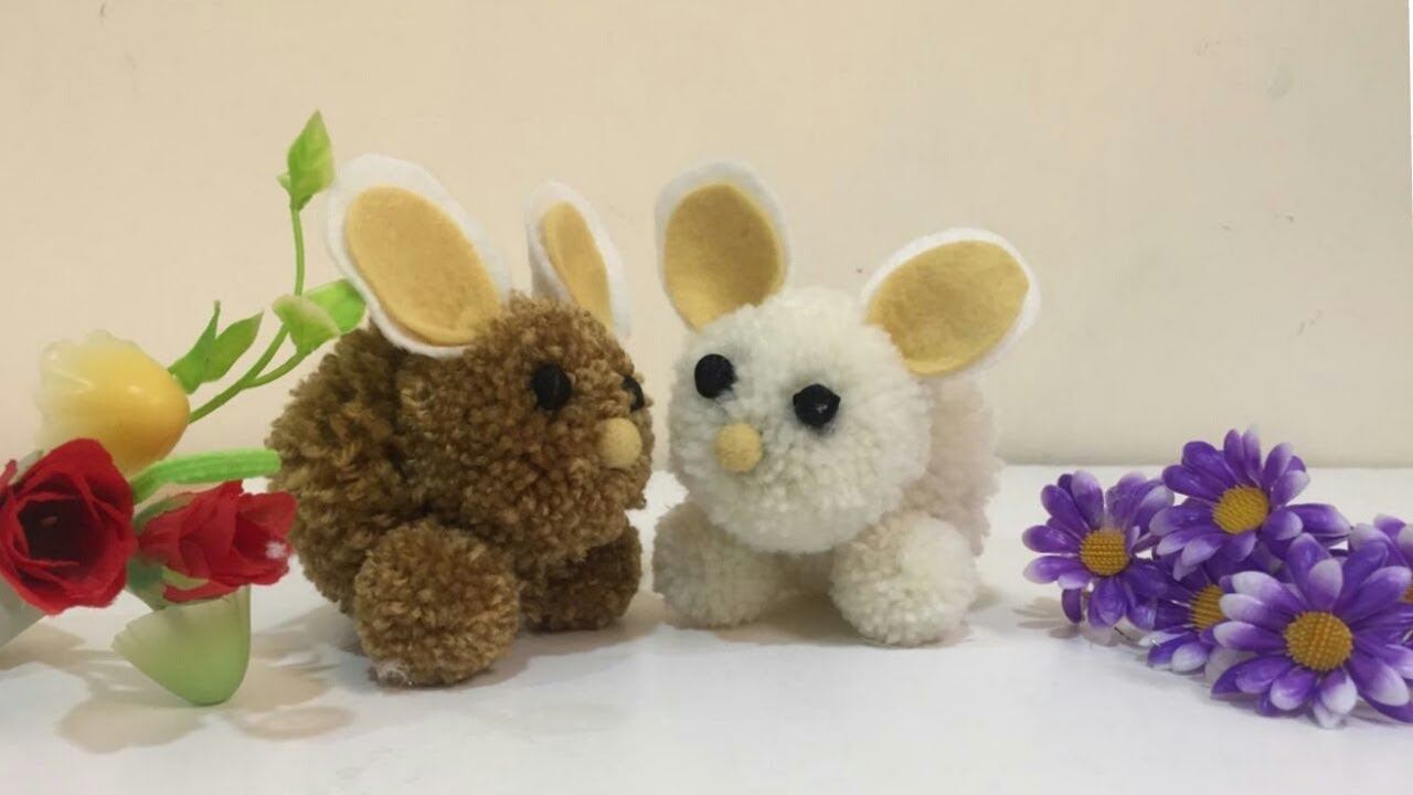 Diy Pom Pom Bunny | How to Make Cute Bunny craft for kids | woollen Craft #Cutebunny#Rabbit