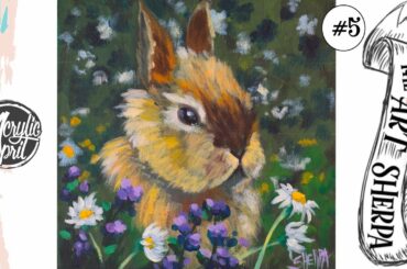 Easy  Baby Bunny in clover  loose step by step Acrylic April day #5