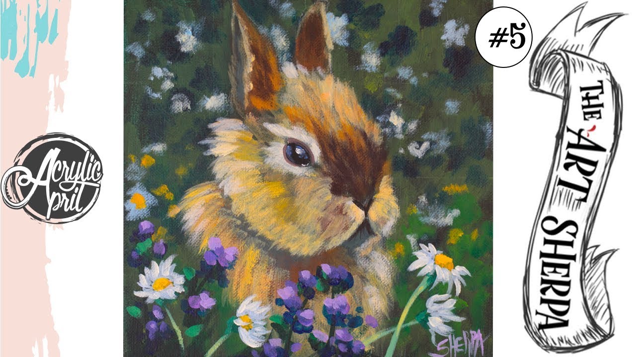 Easy  Baby Bunny in clover  loose step by step Acrylic April day #5