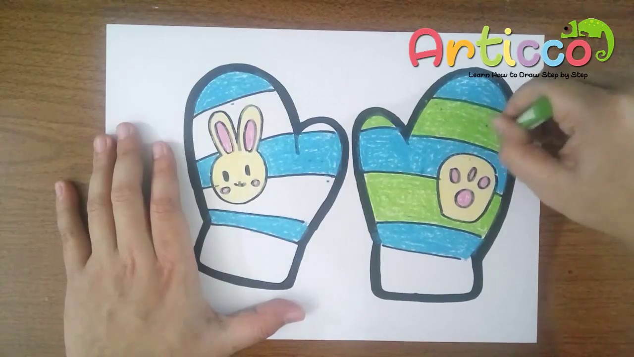 How to Draw Cute Bunny Mitten and Coloring for kids