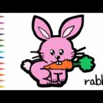 Cute rabbit with a carrot drawing and coloring Learn English words Easy way to draw Bunny for kids