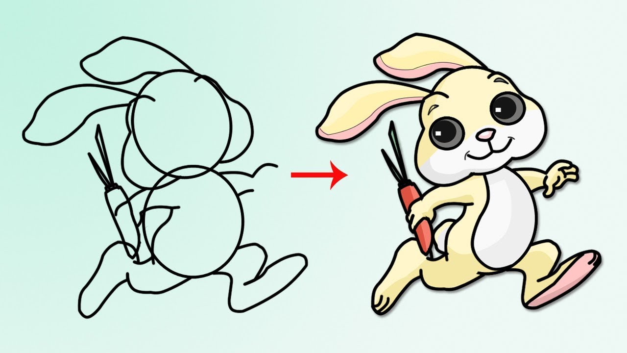 How to Draw a Cute Rabbit for Kids | Cara Menggambar Kartun Kelinci Mencuri Wortel Step by Step