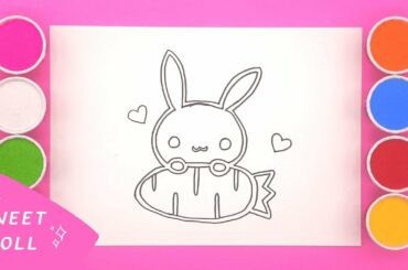 Cute Rabbit and Giant Carrot, Drawing and Sand Coloring, Sand Painting