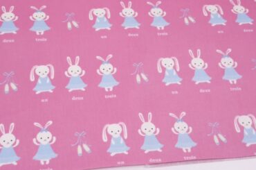 pink with cute bunny rabbit canvas laminate fabric from Japan