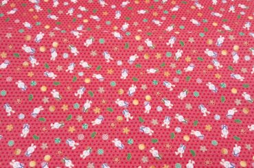 dark salmon color cute rabbit flower gold metallic fabric from Japan