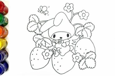 Colorful Drawings -Draw and color the Cute Bunny Eating Fruit