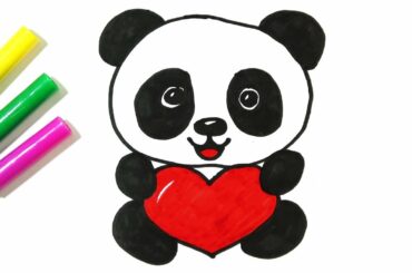 Vẽ gấu Panda dễ thương / How to Draw a Cute Panda Holding A Heart | HDE