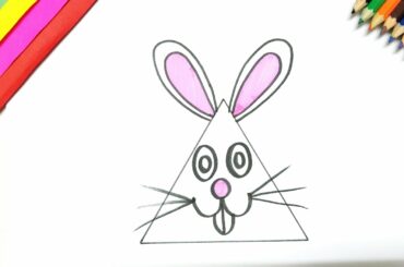 Drawing & coloring Bunny Rabbit from basic shapes – Triangle, How to draw and paint lesson for kids