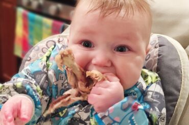 Baby Eating Chicken for the First Time -  Cute Baby Video