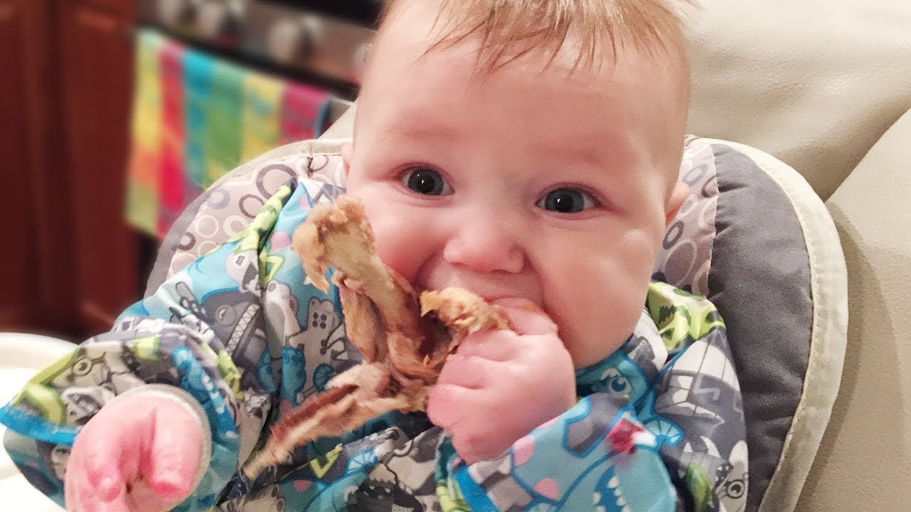 Baby Eating Chicken for the First Time -  Cute Baby Video