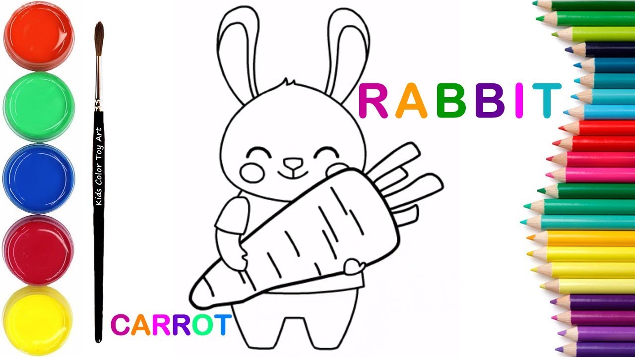 Coloring Cute Rabbit With Carrot | Painting and drawing for Kids & Toddlers ❤️