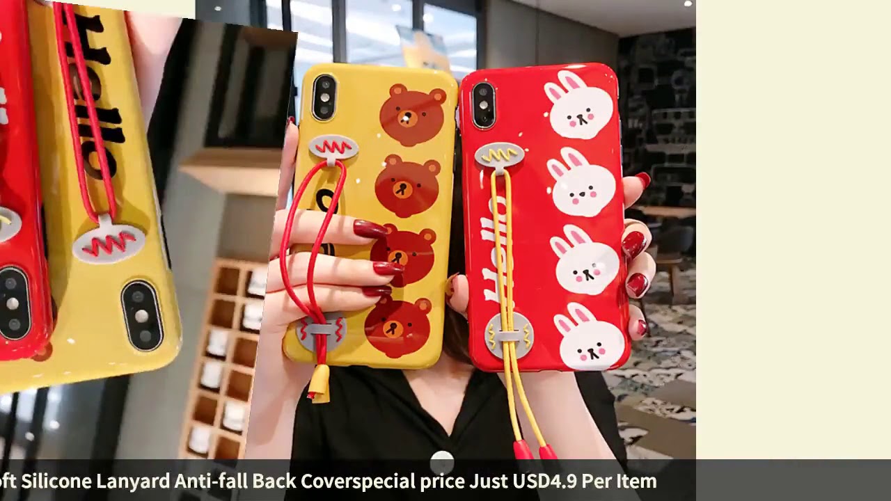 Cute Cartoon Rabbit Bear Wrist Strap Phone Case For iphone 8 Case XR XS MAX 7 6 plus Soft Silicon...