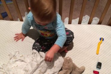 Cute video of baby toddler Twin  Tucking in his Jellycat Bunny