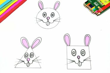 Learn how to draw and colour 3 types of Bunny Rabbit, drawing & painting from basic shapes for kids
