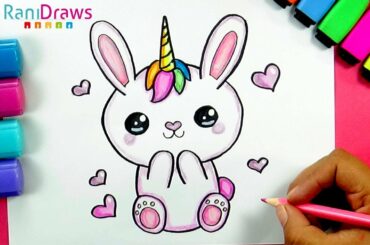 How to draw a CUTE UNICORN BUNNY - Cómo dibujar  un CONEJO UNICORNIO KAWAII