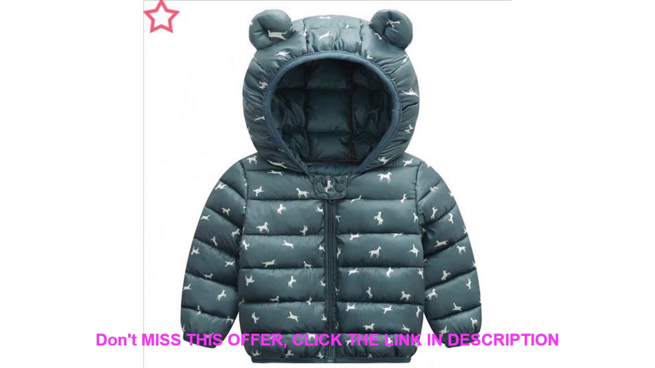 Review Fashion children rabbit ears baby boys coats snow winter girl jacket elephant print cute coa