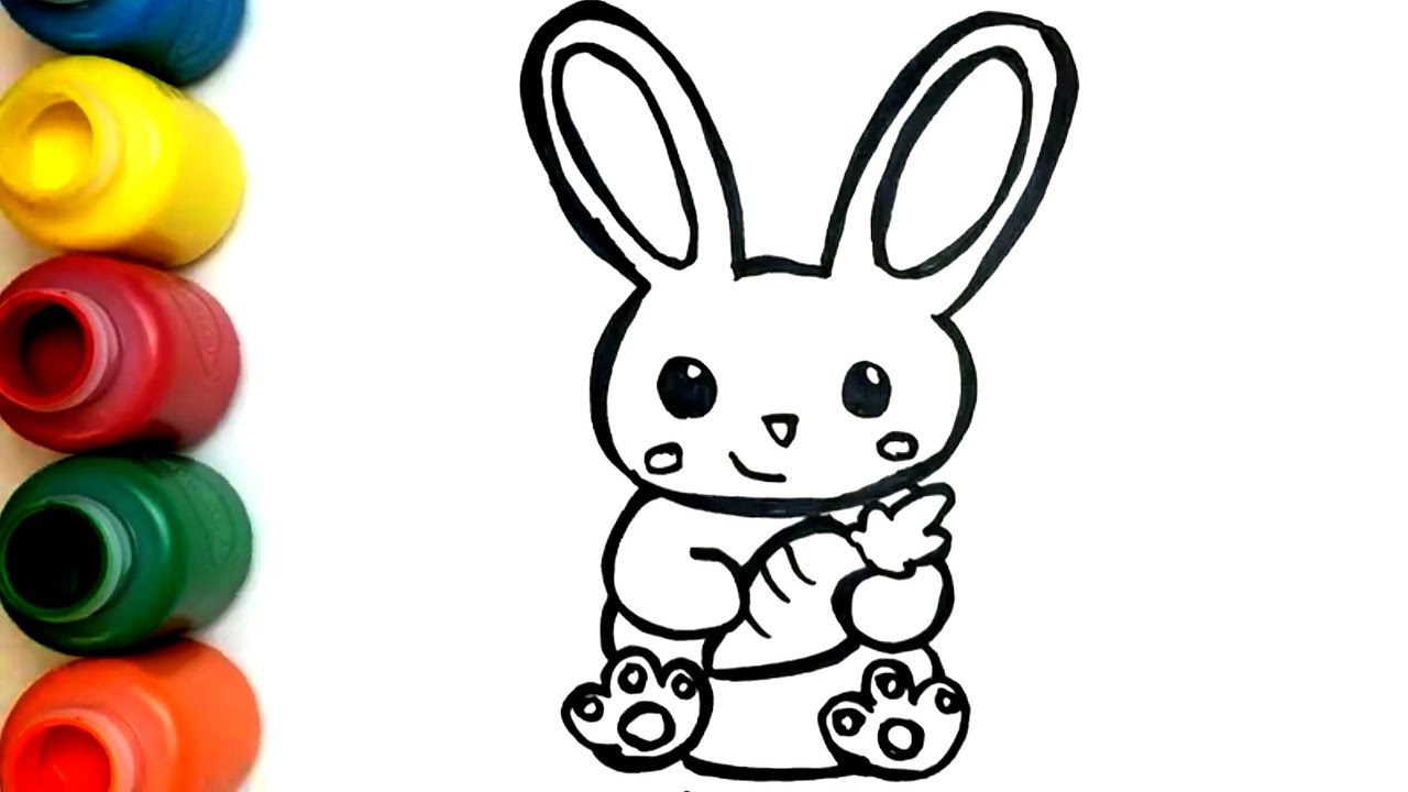Cute Glitter Bunny with Big Ears Drawing and Coloring