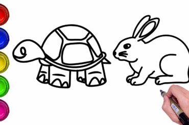 HOW TO DRAW CUTE RABBIT & TORTOISE OR TURTLE IN EASY STEPS FOR KIDS,CHILDREN & BEGINNERS