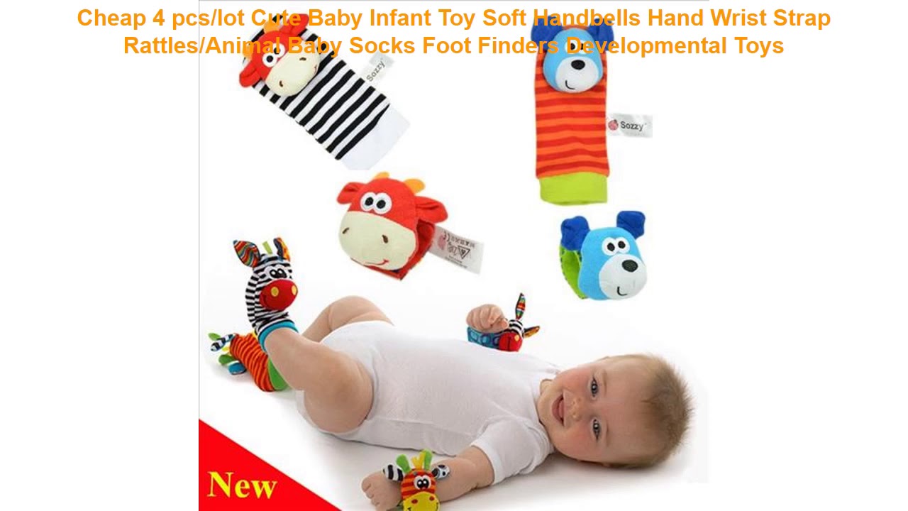 Cheap 4 pcs/lot Cute Baby Infant Toy Soft Handbells Hand Wrist Strap R