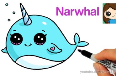 How to Draw a Cartoon Narwhal Unicorn Whale Easy