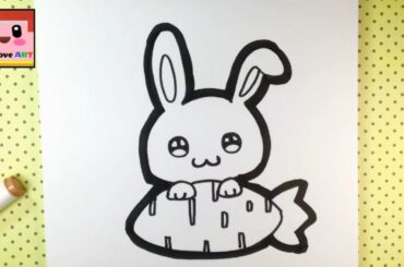 How to draw a cute BUNNY holding a big carrot! [Kids love ART]
