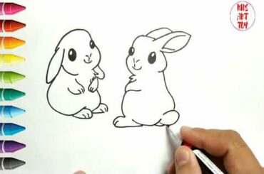 very easy , how to draw  cute rabbit/ drawing and coloring for kids, toddlers