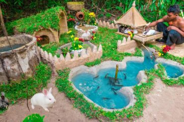 Building Rabbit Fish Pond with Mud Rabbit House And Raising Catfish