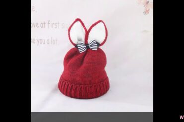Winter Baby Beanie Hat Warm Cute Rabbit Ear Bowknot Toddler Knitted Cap