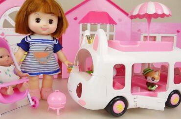 Baby doll picnic rabbit bus camping car toy Doli story