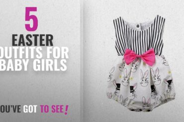 Top10 Easter Outfits For Baby Girls [2018]: Cute Baby Girl Cartoon Bunny Sleeveless Striped Romper