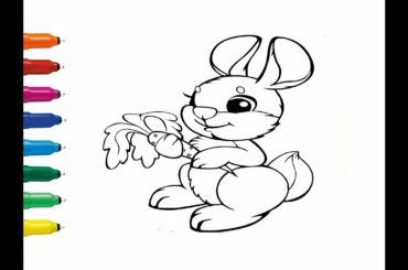 Cute Bunny With Carrot | Glittering Coloring Page For Kids | How Coloring Simple