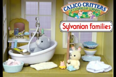 Sylvanian Families Calico Critter Country Bathroom Set Unboxing and Play Rabbit Bear - Kids Toys