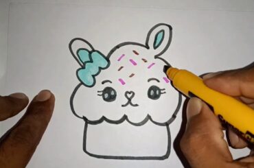 how To Draw Cute Bunny Cupcake/cupcake coloring/cupcake drawing/art cupcake
