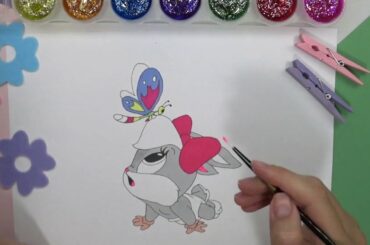 Drawing, Coloring a Cute Bunny for Kids. Зайчик. Рисование, Раскрашивание для Детей. 兔子 繪畫，為孩子們著色