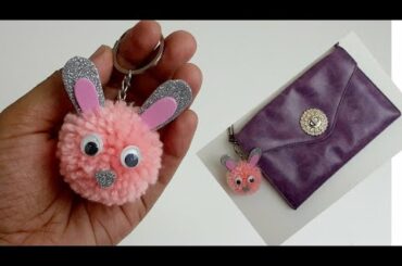 How to Make Easy Pom Pom Bunny Keachain/Cute Rabbit making for kids  #PomPomBunny#Cutebunnykeachain