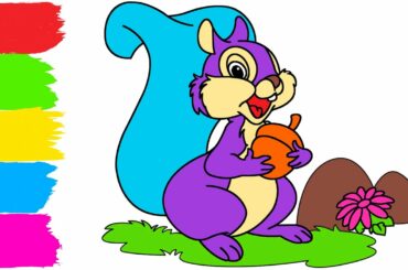 How to Draw and Coloring a Cute Bunny Rabbit with Nut for KIDS