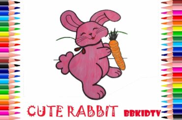 BBKIDTV: How to draw a cute rabbit coloring pages | Rabbit drawing | kids songs | Coloring for kids