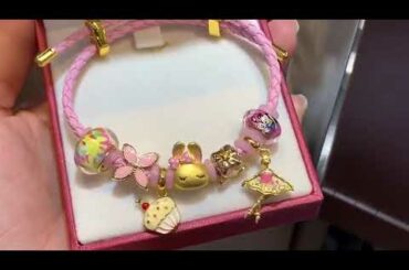 Gold cute bunny pink theme charm bracelet