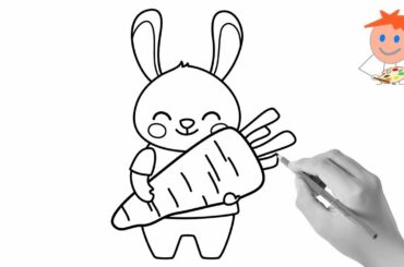 How To Draw A Cute Rabbit Holding A Carrot Easy Step By Step | Drawing For Kids