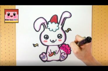 How to draw a cute bunny wearing a hat! bunny drawing [Kids love ART]