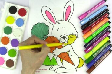 Cute Bunny and Carrot Coloring Pages | How to Draw Hare | Learn colors for children Toddlers Kids