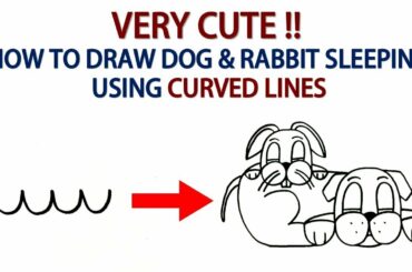 How to draw a Cute DOG and RABBIT Sleeping Together using CURVED LINES