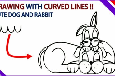 Cute DOG and Two RABBIT Sleeping Together drawing easy with CURVED LINES